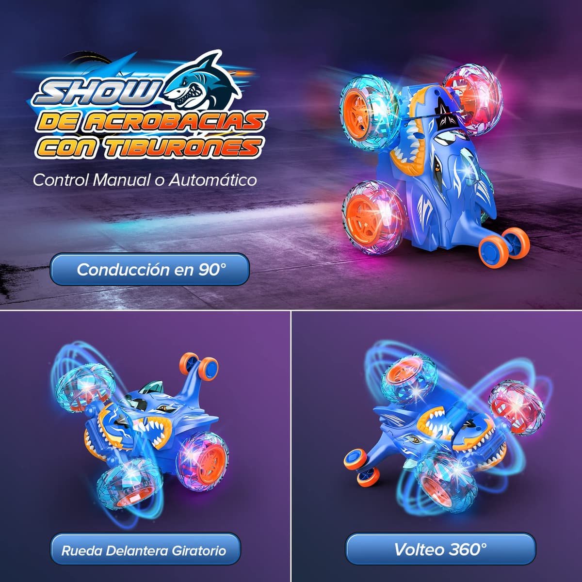 Dislocati Coche Teledirigido, 2.4GHz 4WD LED Coche RC Monster Truck, Juguetes & Regalos para Niños (Azul) — view 2