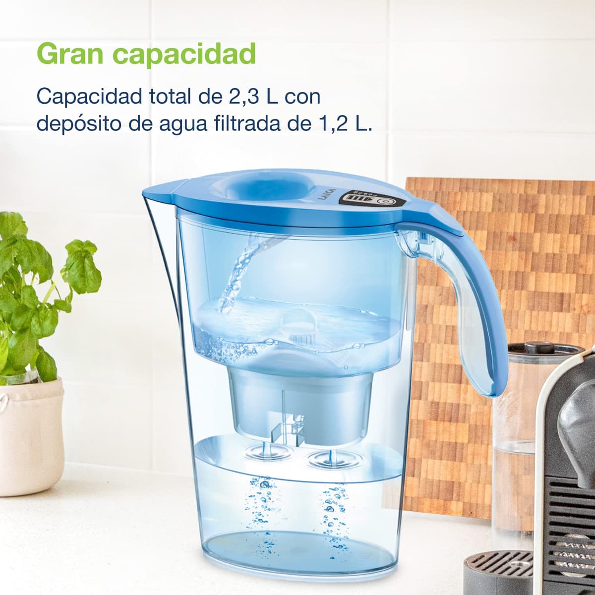 Jarra filtrante de agua LAICA Stream line (Edición en color) y 1 cartucho de filtro de agua Bi-Flux para 30 días - Tapa de llenado rápido, 2,3 L de capacidad total, 1,2 L de agua filtrada LAVANDA — view 3