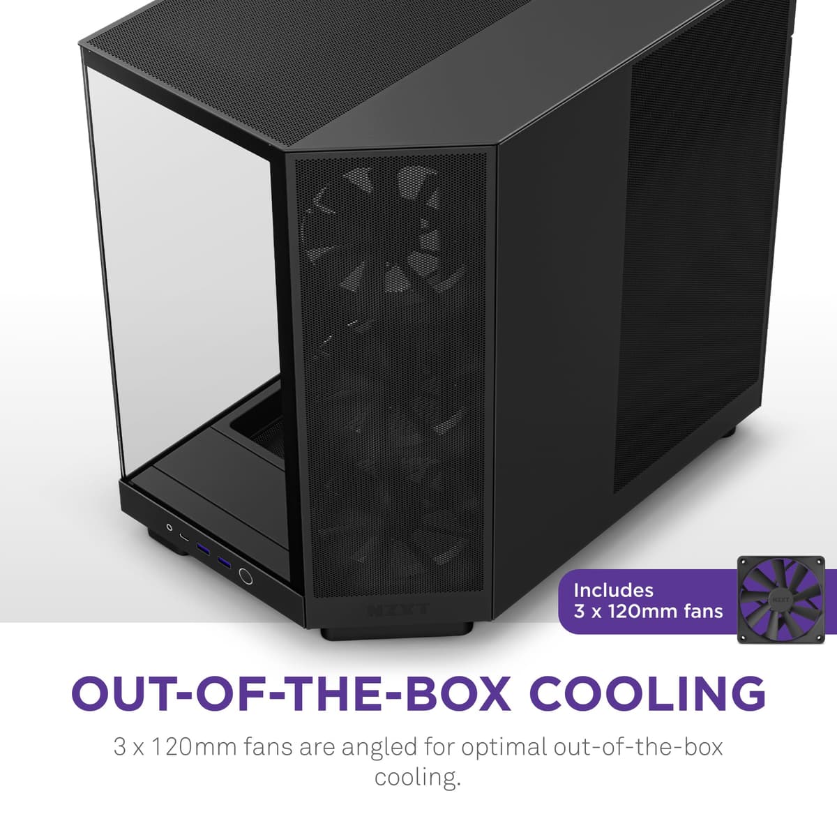 NZXT H6 Flow | CC-H61FB-01 | Compact Dual-Chamber Mid-Tower Airflow Case | Panoramic Glass Panels | High-Performance Airflow Panels | Includes 3 x 120mm Fans | Cable Management | Black — view 4