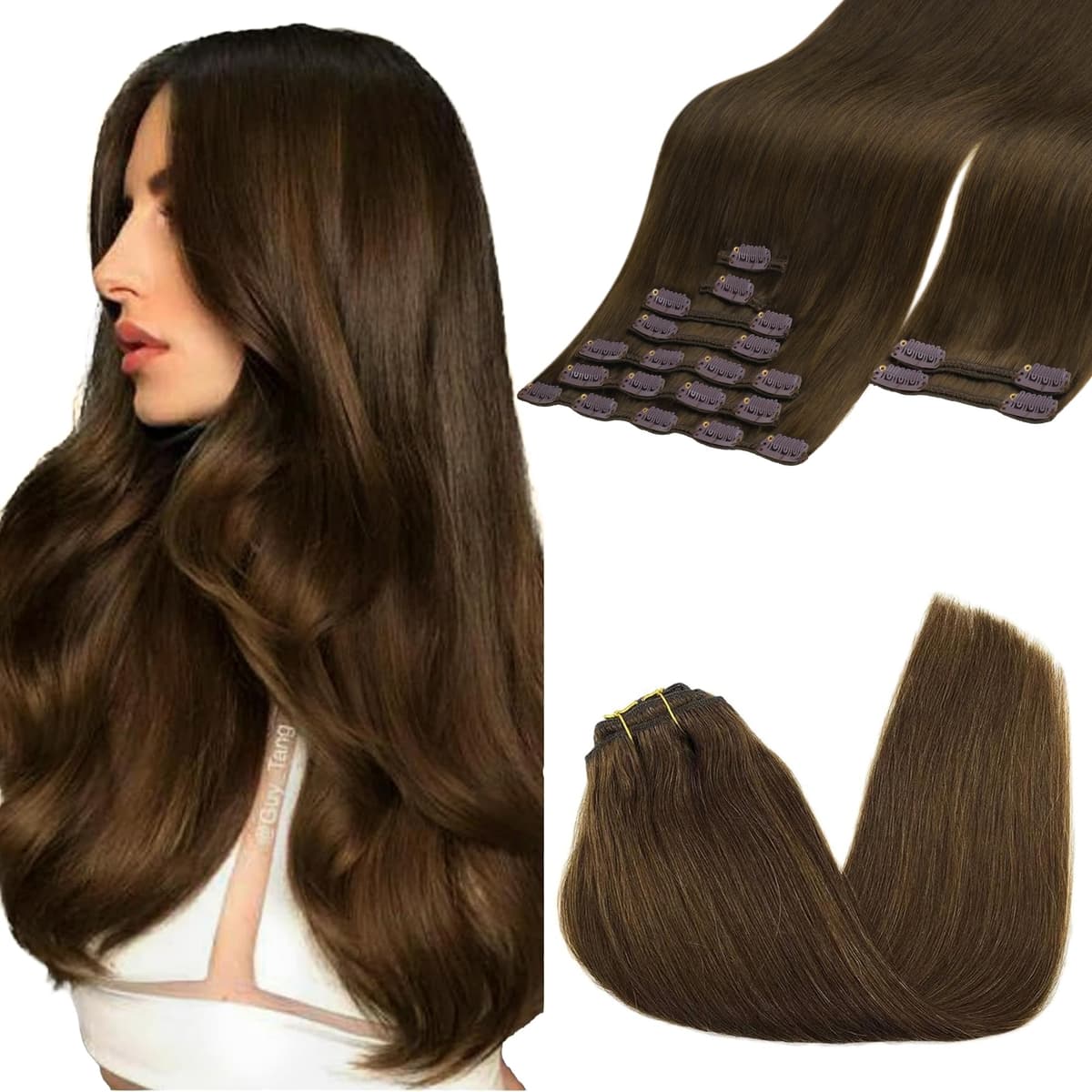 GOO GOO Clip in Hair Extensions Human Hair, 18inch 150g 9Pcs, #2 Dark Brown, Hair extensions for women, Human Hair Extensions Clip in — view 257