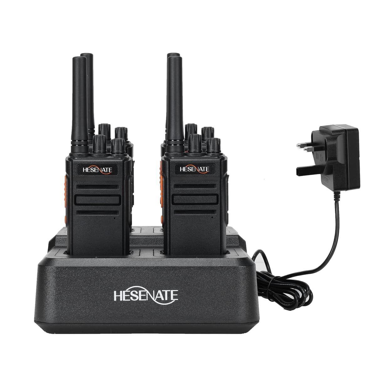 HESENATE Walkie Talkies 4 Pack, HT66 PMR446 Long Range Walkie Talkie, 4 Way Charger, USB-C Rechargeable Battery, 16 Channel, Earpiece, for Business Outdoor Camping Construction Security