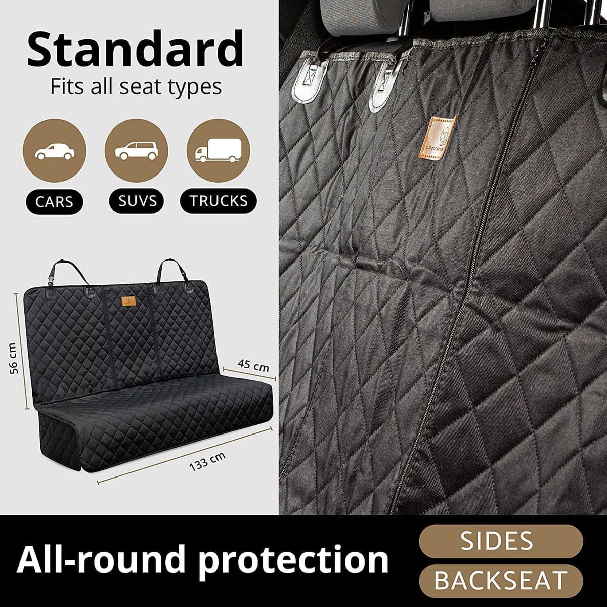 AMZPET Dog Car Seat Cover (Universal: 133cm) - Waterproof, Non-slip & Scratch-Proof - Not Isofix Compatible — view 3