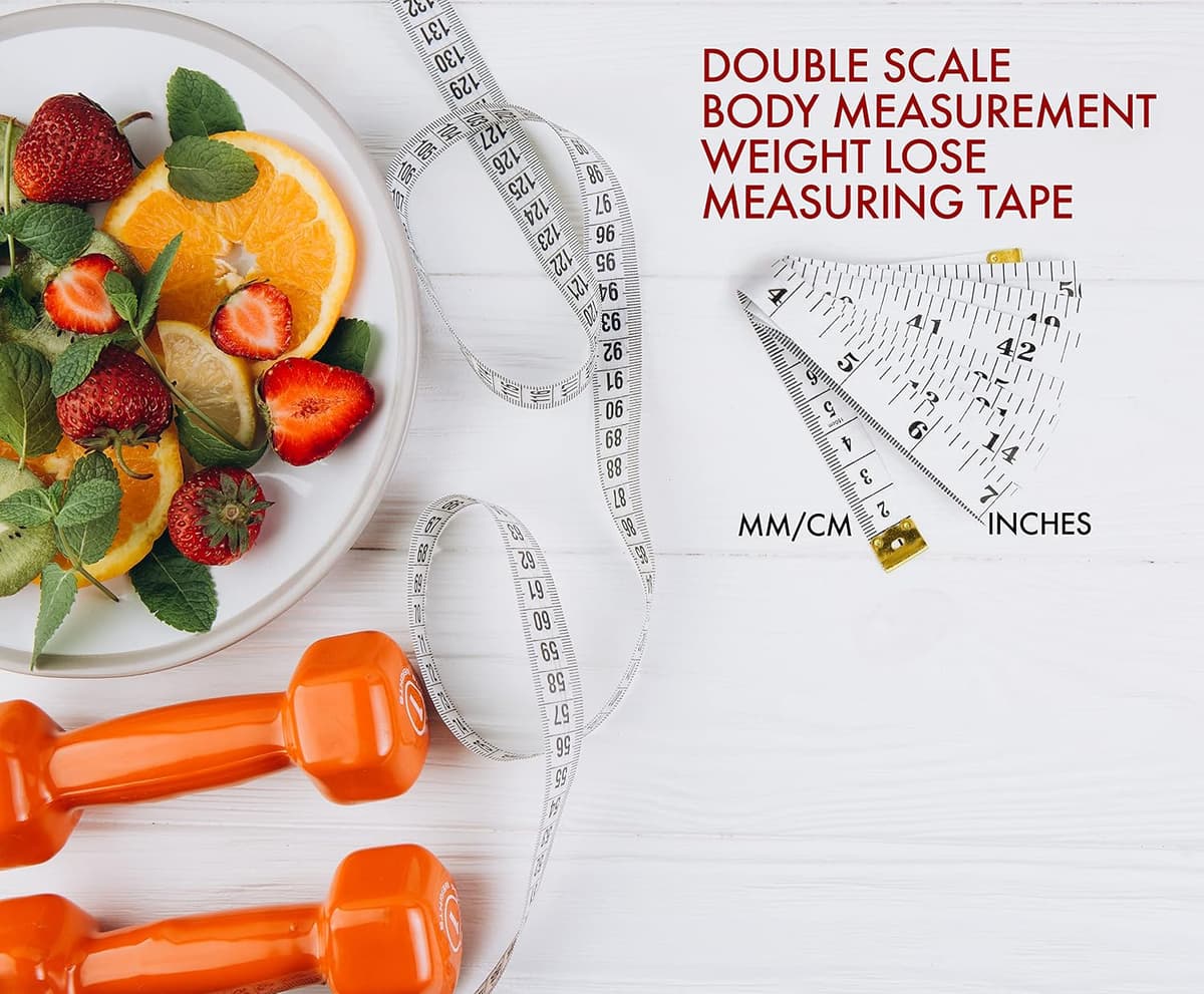 Woodland Leathers Dual Sided Durable Measuring Tape for Body and waist Measure includes Bundle free BMI weight control app and eBook, Clothes Fabric Sewing Tape Made Of Flexible Fiber Glass