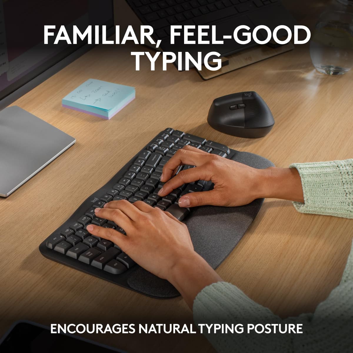 Logitech Wave Keys Wireless Ergonomic Keyboard with Cushioned Palm Rest, Comfortable Natural Typing, Easy-Switch, Bluetooth, Logi Bolt Receiver, for Multi-OS, Windows/Mac, UK English QWERTY - Graphite — view 3