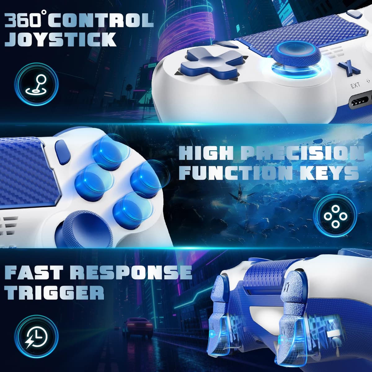 Jeifhxu Wireless Controller for PS-4, Upgraded Controller Wireless for PS-4/Slim/PC, Bluetooth Gamepad Joystick with Dual Vibration/Touch Panel/ 3.5mm Audio Jack/Six-Axis/Ergonomic(Blue) — view 5