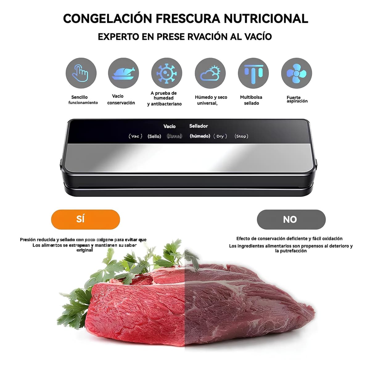 Envasadora al Vacío Doméstica Profesional - Selladora de Alimentos con Succión 80Kpa y 5 Modos para Conservación Óptima de Comida Fresca — view 2