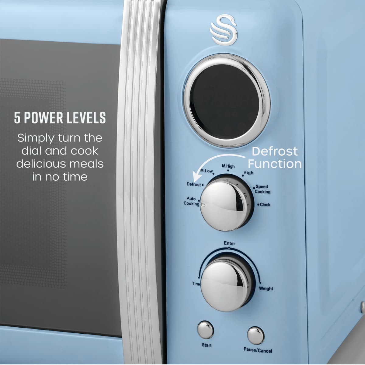 Swan Retro LED Digital Microwave Blue, 20L, 800W, 6 Power Levels Including Defrost Setting, SM22030LBLN — view 3