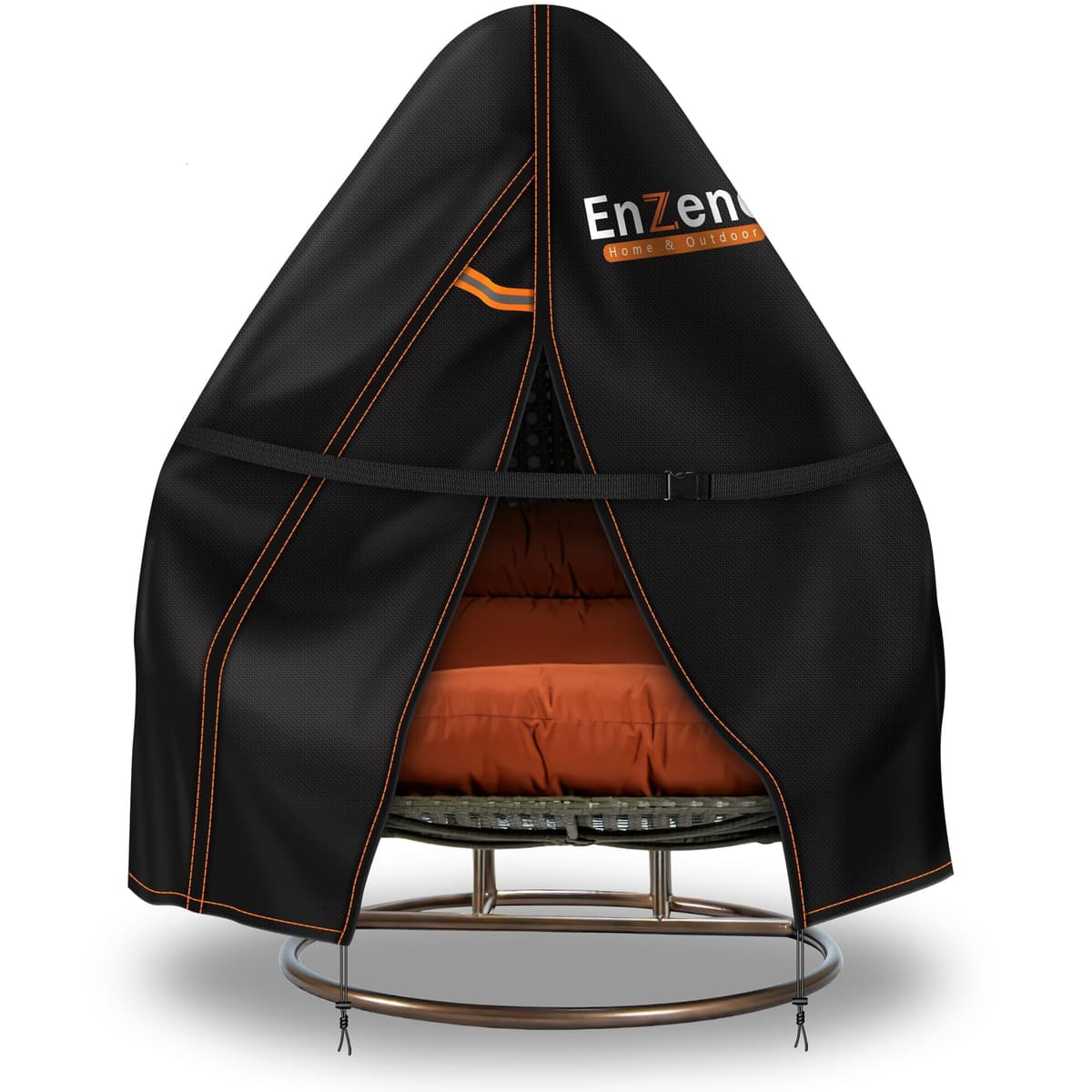Enzeno Patio Hanging Egg Chair Cover, Outdoor Single seat Cocoon Swing Egg Chair Covers Waterproof with Zipper, 300D Heavy Duty Veranda Garden large Cover for egg chair on stand 190 * 115cm, Black — view 8
