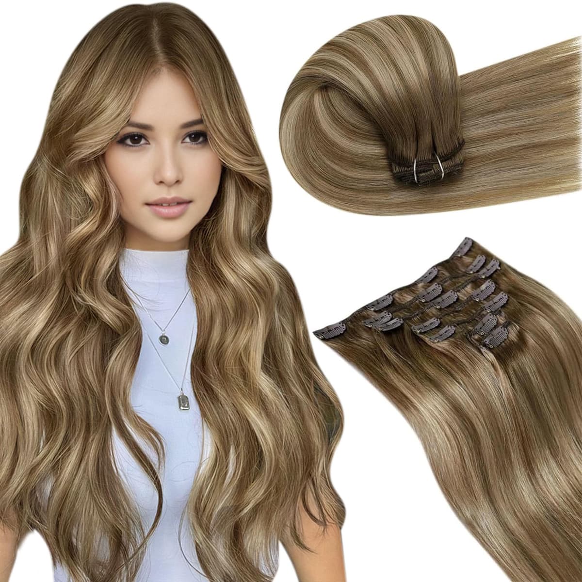 LaaVoo Hair Extensions Clip in Real Human Hair Brown Clip in Hair Extensions Dark Brown Remy Straight Hair Full Head Double Weft 80g 5pcs 14 Inch #4 — view 19