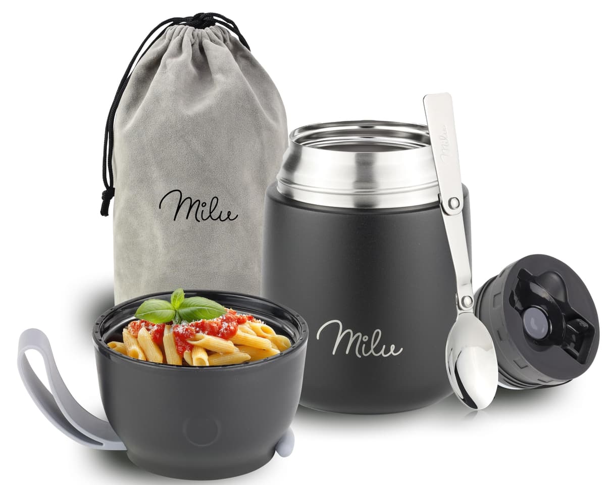 Milu Termo para Comida 450 ml Taza Aislada, Botella de Acero Inoxidable Aislada Alimentos, Beber y sopa de los niños de adultos Térmico (450ml/Verde Azul) — view 51