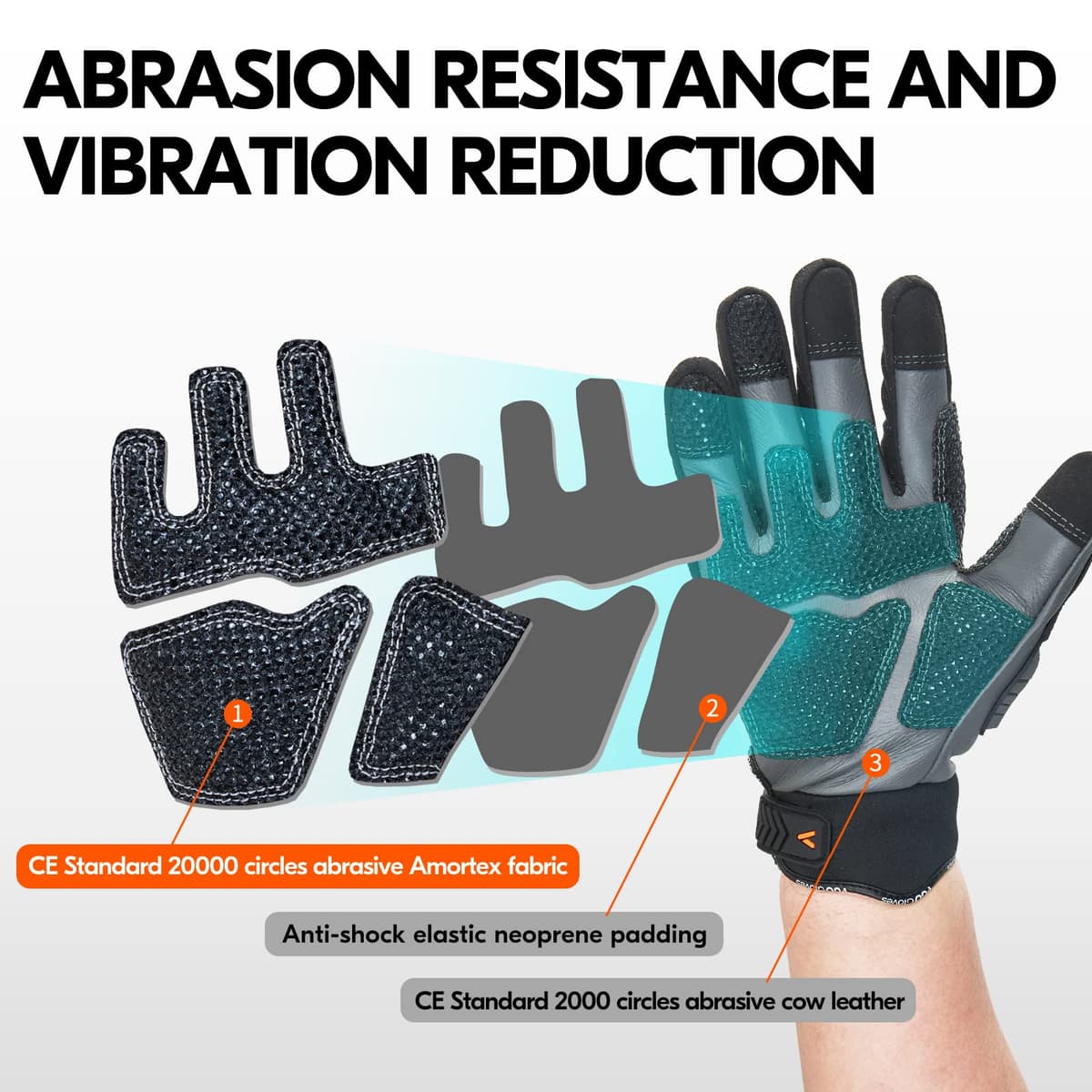 Vgo... Work Gloves Men Touchscreen in Cowhide Palm, Heavy Duty Gloves Anti Impact Utility for Warehouse Mechanics Carpenter Trucker, 1 pair(L) — view 2