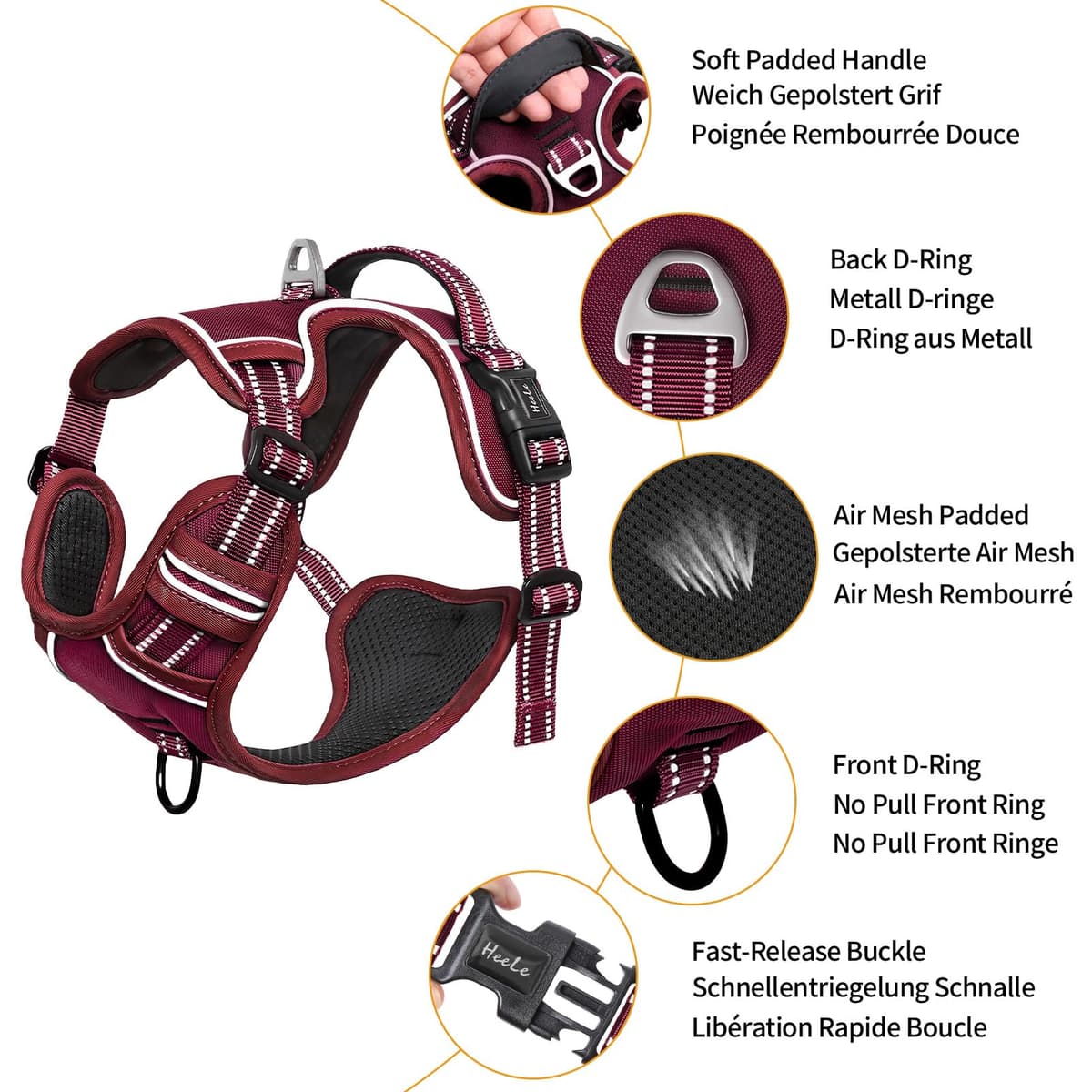 HEELE Dog Harness Medium No Pull Dog Vest Harness with Soft Handle Reflective Pet Harness for Outdoor Training Walking, Black, M — view 266