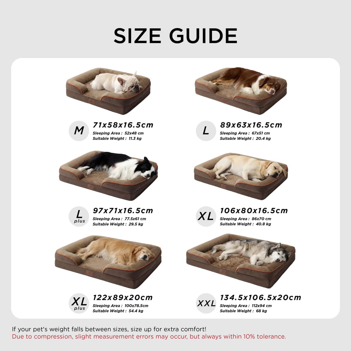 Bedsure Medium Dog Sofa Bed - Washable Orthopedic Dog Beds and Couch with Removable Flannel Zipper Cover, Puppy Beds for Small Dogs, Brown Pet Bed, 71x58x16cm — view 4