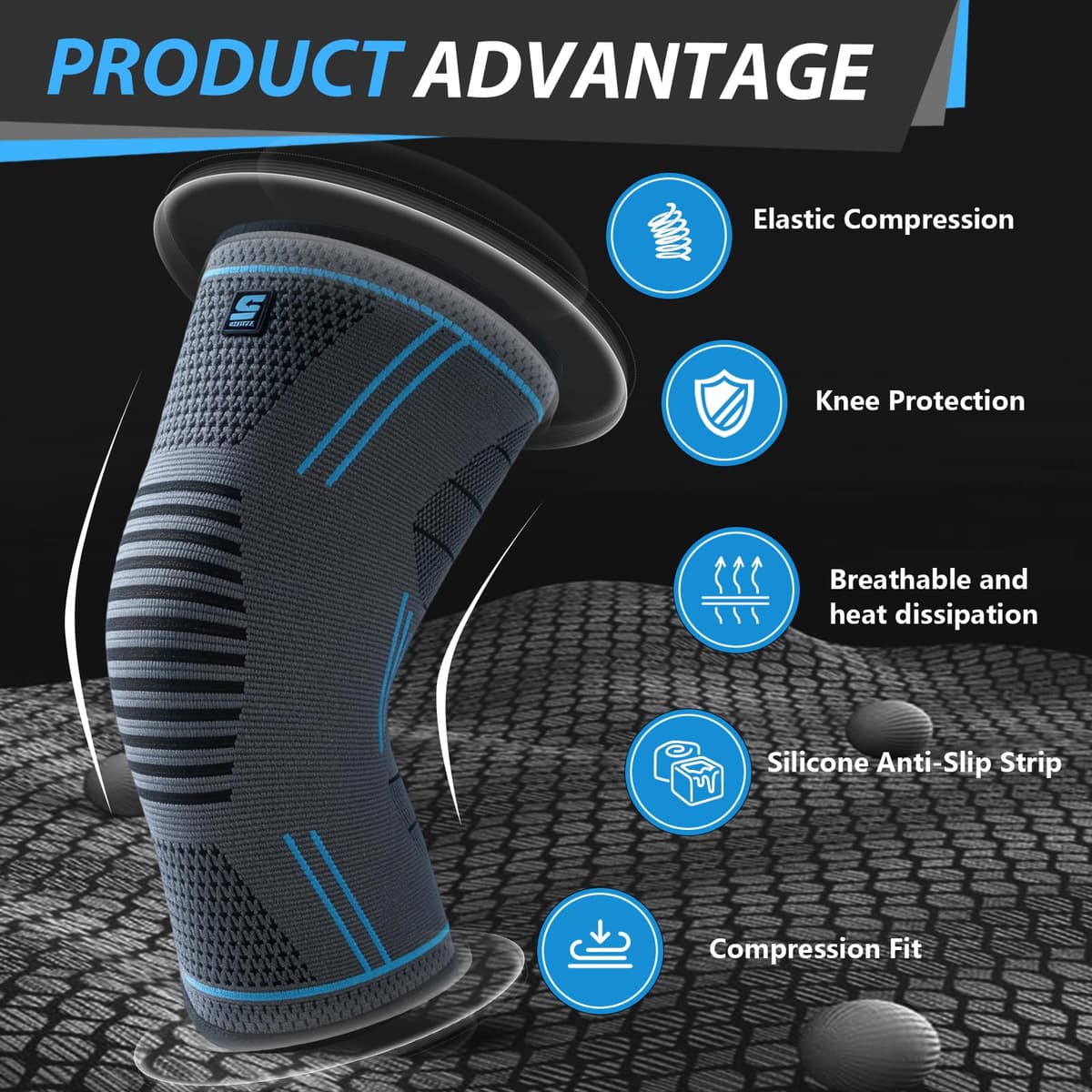 Pack de 2 Rodilleras, Antideslizante Rodilleras Crossfit, Aliviar el Dolor Articular, Knee Brace, Transpirable Rodillera para Gym, Voleibol, Baloncesto, Correr, Bicicleta, Unisex (Línea Azul-XL) — view 2