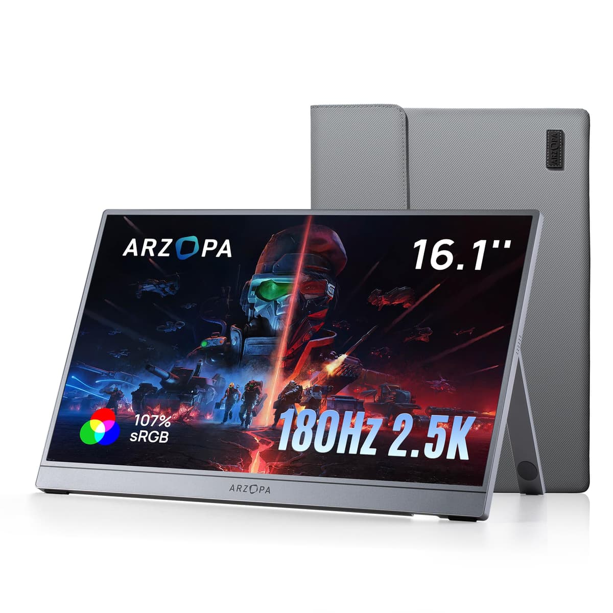 ARZOPA 16.1'' 180Hz 2.5K Portable Monitor, 2560x1440 QHD 107% sRGB Kickstand Portable Gaming Monitor with HDR, Ultra Slim, Eye Care, External Second Screen for Laptop, PC, PS5, Mac, Xbox - Z3FC
