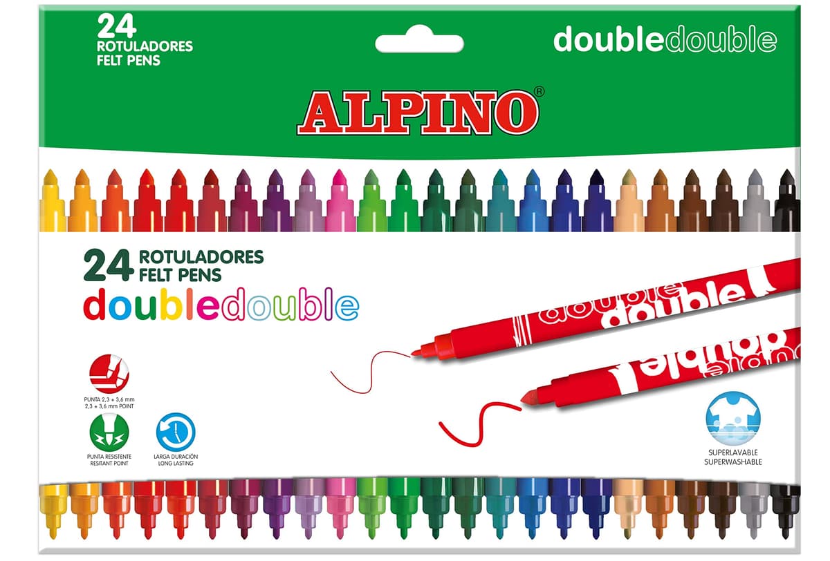 Rotulador alpino double double punta gruesa y punta fina caja de 20+4 colores surtidos