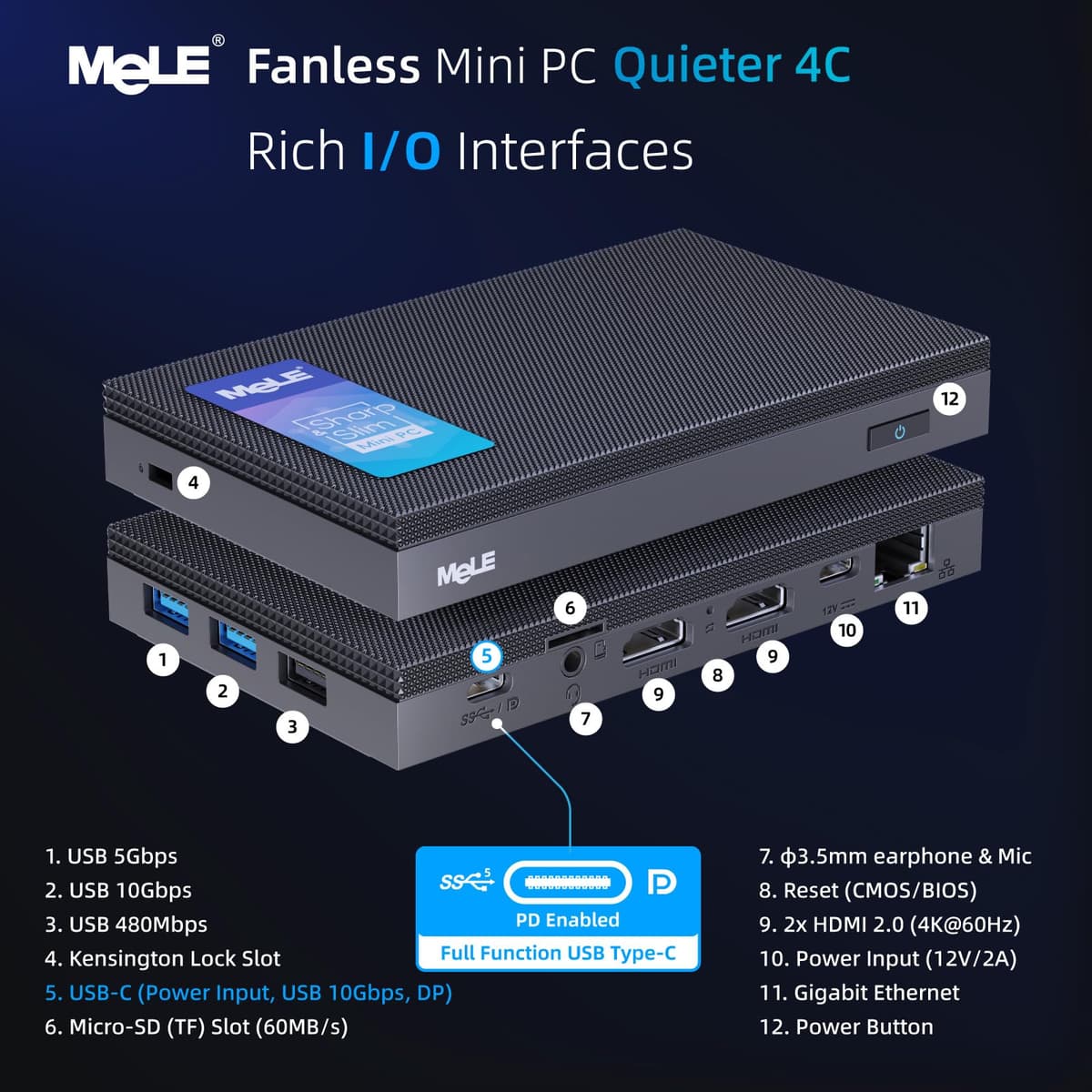 MeLE Quieter4C Mini PC sin Ventilador 16GB DDR4 512GB ROM Micro PC Twin Lake N150(hasta 3.6GHz) USB-C 2 X HDMI 4K Triple Pantalla Ordenadores de sobremesa pequeño con Montaje VESA para casa/Oficina — view 2
