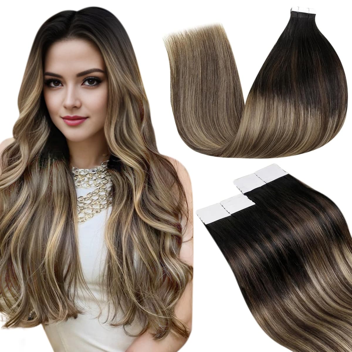 LaaVoo Tape in Hair Extensions Human Hair Blonde Tape Hair Extensions Real Human Hair Invisible Tapes Remy Straight Balayage Brown to Blonde Hair Double Sided Tabs 20pcs 50g 16 Inch #8/18/60 — view 38