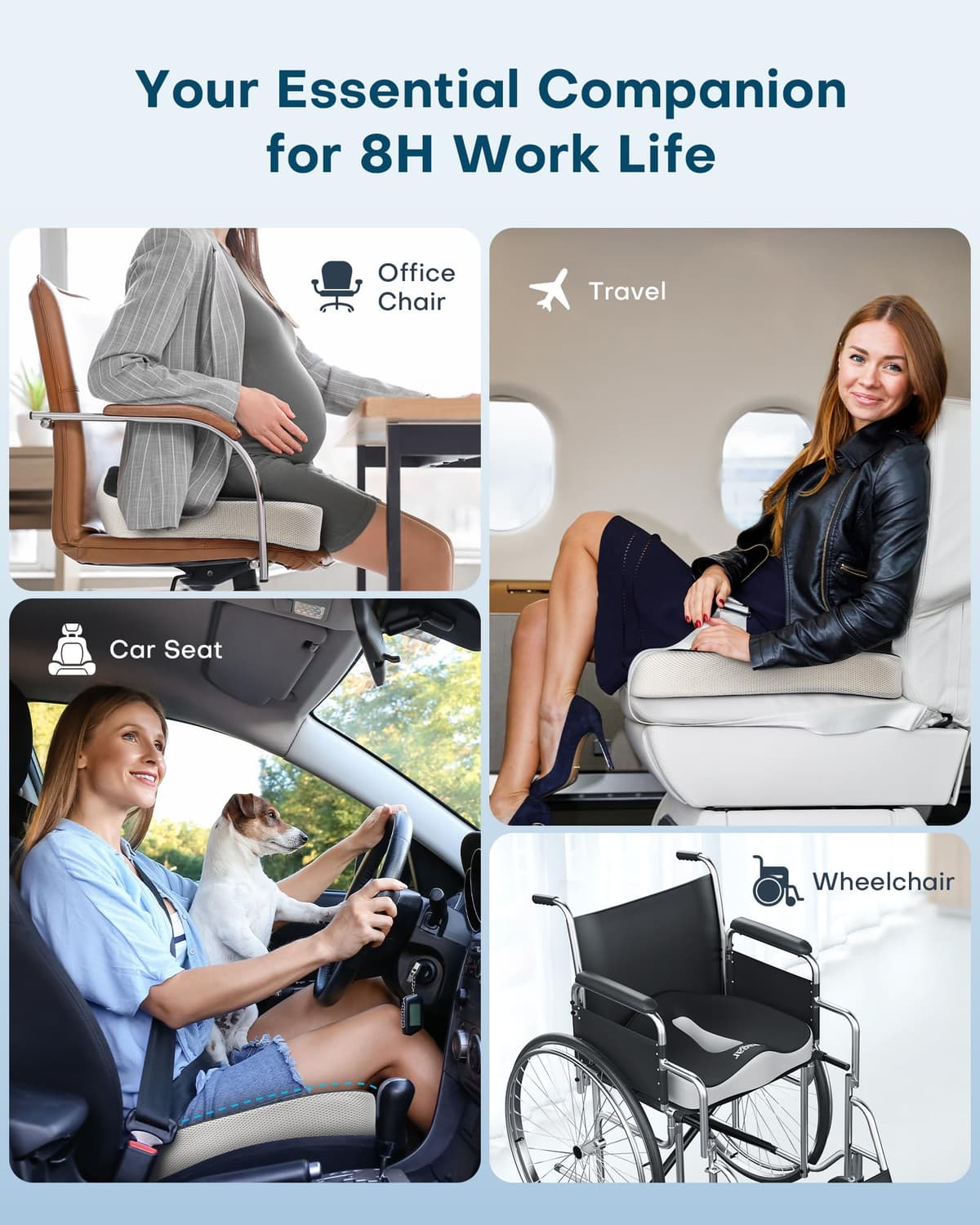 Feagar Cojin Coxis de Espuma Memoria Portátil Cojin Silla Oficina Cojin Antiescaras Cojin Asiento Coche Conductor, Sillas Gaming, Rueda, Funda Lavable, Negro — view 6