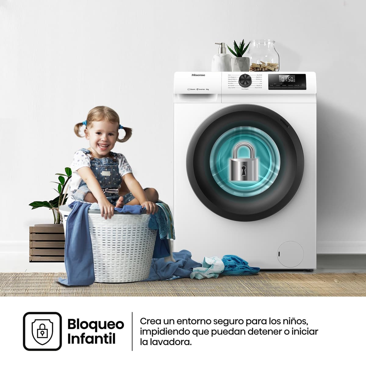 Hisense WF1Q8041BW2 - Lavadora, Clase A, 8 Kg, 1400 rpm, Alto 85 cm x Ancho 60 cm, Color Blanco, Función Vapor 99,9%, Lavado Rápido+, Lavado Automático, Finalización Diferida, Tecnología Inverter — view 14