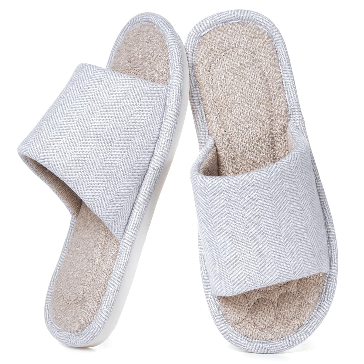Zapatillas Casa Mujer Hombre Cómoda Espuma de Memoria Transpirable Algodón Pantuflas Punta Abierta Antideslizante Slippers Verano — view 8