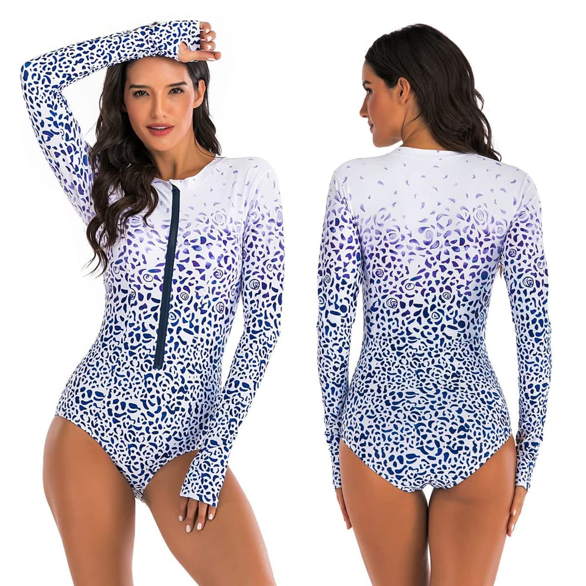 Ropa de Surf con Cremallera para Mujer Traje de Baño de Manga Larga Protectores contra Erupciones Recreativas de Una Pieza Traje de Baño