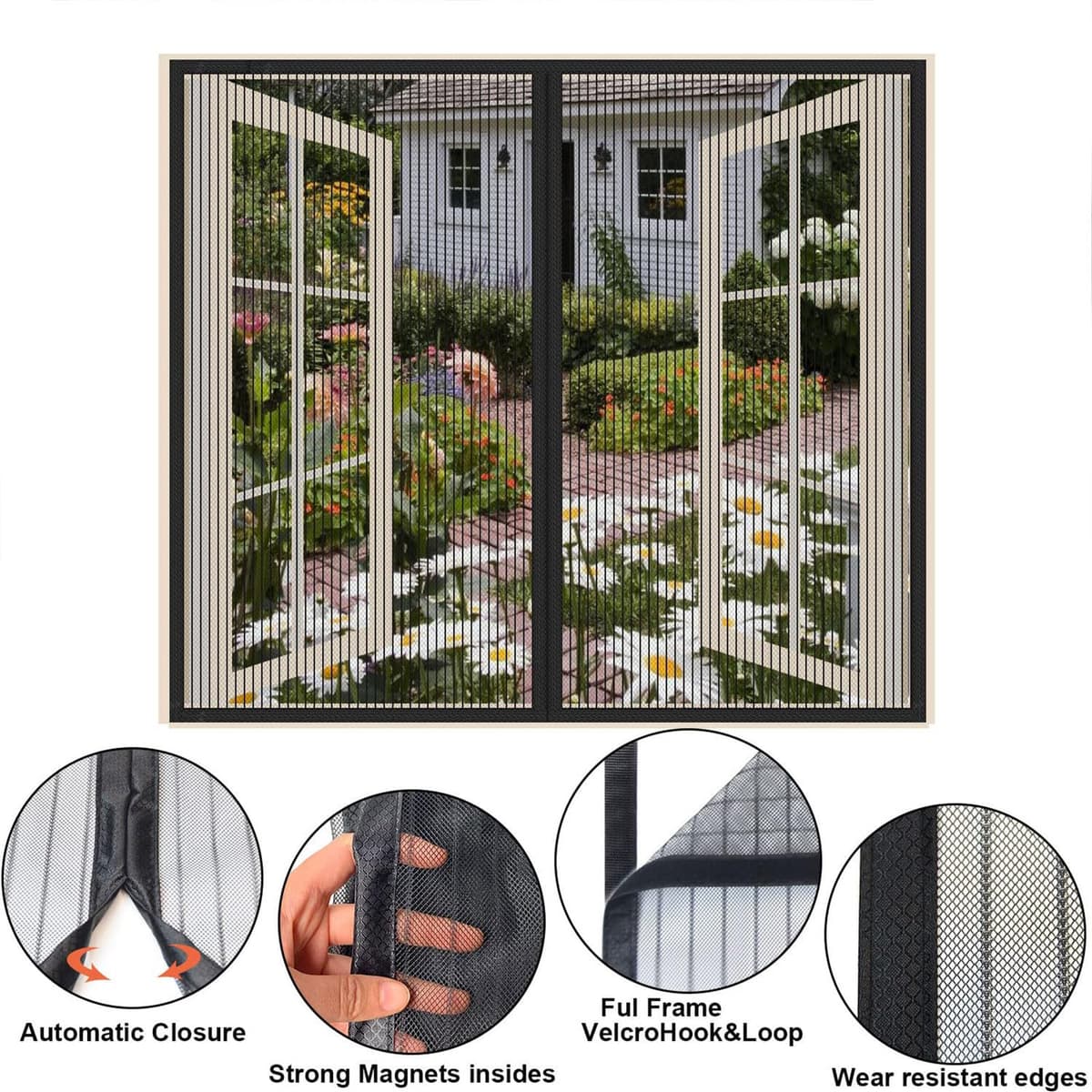 Risareyi Mosquitera Ventana Magnetica 100x115cm, Negro - Cortinas Mosquitera Puerta Magnetica con Imanes, Cierre Automático, Que Entre Aire Fresco — view 3