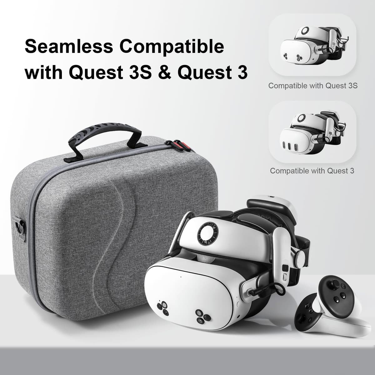 DEVASO Large Carrying Case for Meta Quest 3S/Quest 3, Hard Travel Case for BOBOVR S3 Pro/Kiwi Design Battery Head Strap, Controllers and Other Accessories, Carry Case for Oculus Quest 3S/3, Gray — view 4
