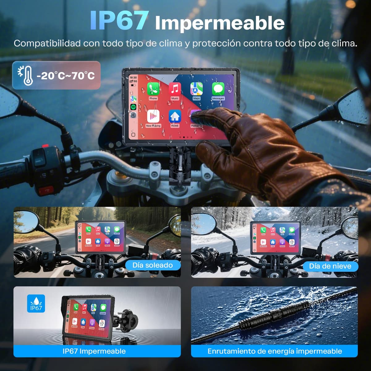 WonVon 5 Pulgadas CarPlay para Motocicleta Sistema de Navegación GPS con Apple CarPlay y Android Auto Pantalla Portátil con Doble Bluetooth, Navegación, Siri, Asistente de Google — view 5