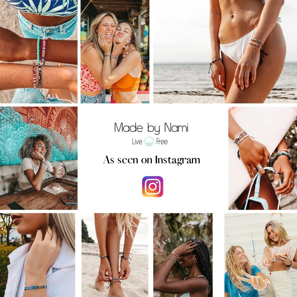 Made by Nami Pulsera Boho Surfer para Mujer y Hombre - Accesorios para Fiestas y de Playa - Hechos a Mano - 100% Resistente al Agua y Ajustable (Set de 3#2) — view 2