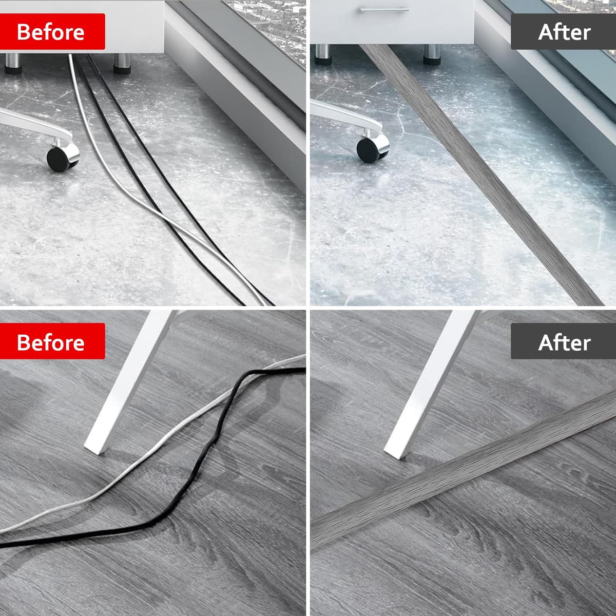 Pasacables Suelo, Canaleta Cables Suelo, 1M x5cm Protector de Cables para Suelo, Cubiertas de Suelo para Cables Autoadhesiva Montaje para Todos los Hogar, Oficina, Escuela, Almacén(Madera Gris) — view 2