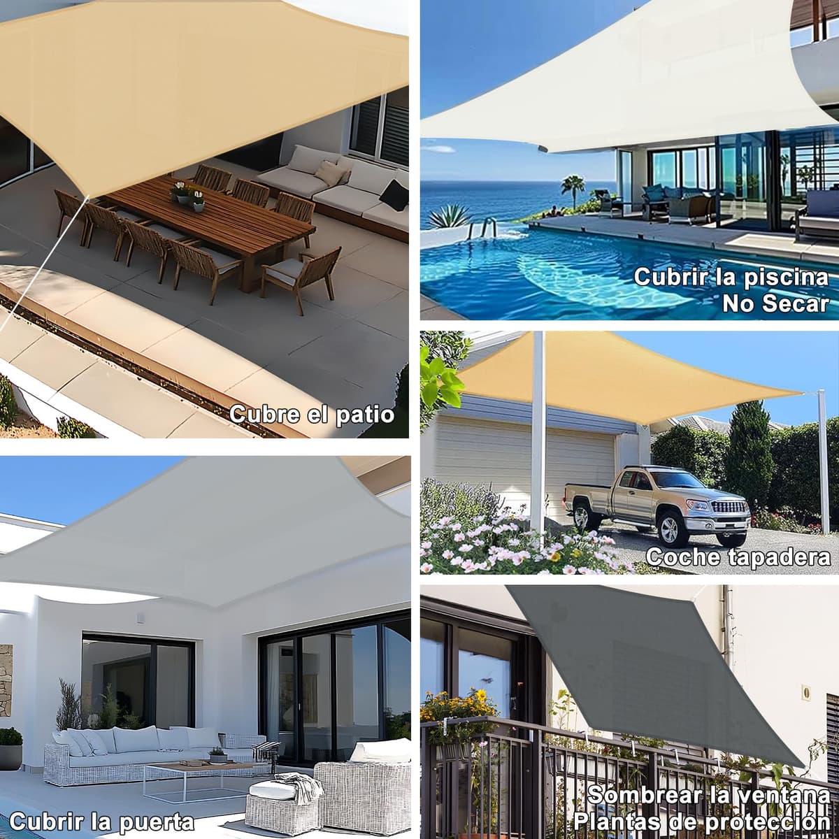 SUNNY GUARD Toldo Vela de Sombra Impermeable 3x3x3m Triangular a Prueba de Viento protección UV para Patio,Jardín, Exteriores, Terraza, Color Arena — view 6