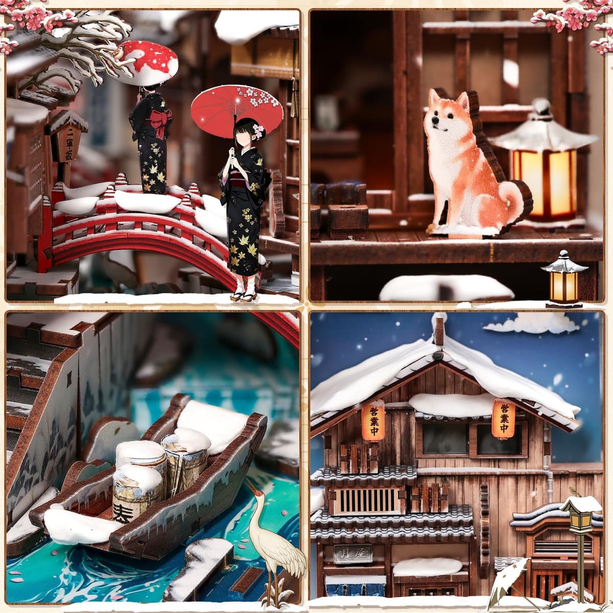 Book Nook Kit Fsolis – Susurro de Nieve en Kioto, Escena Japonesa Casa de Muñecas, Puzzle 3D, Decoración Estanterías, Regalo Adultos — view 4