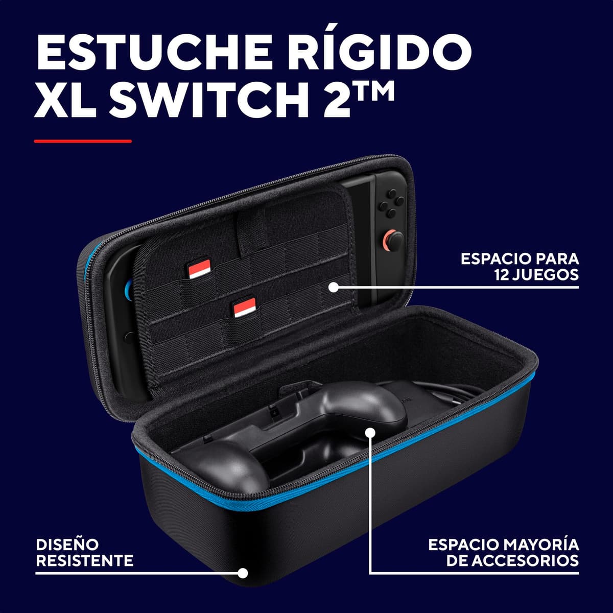 GXTrust 1252 XL Funda para Nintendo Switch 2, Carcasa Estuche Rigido de Transporte para Consola y Accesorios, Funda Protectora Dura, Bolsillo para 4 Joy-Cons y 12 Cartuchos de Juego, Negro — view 2