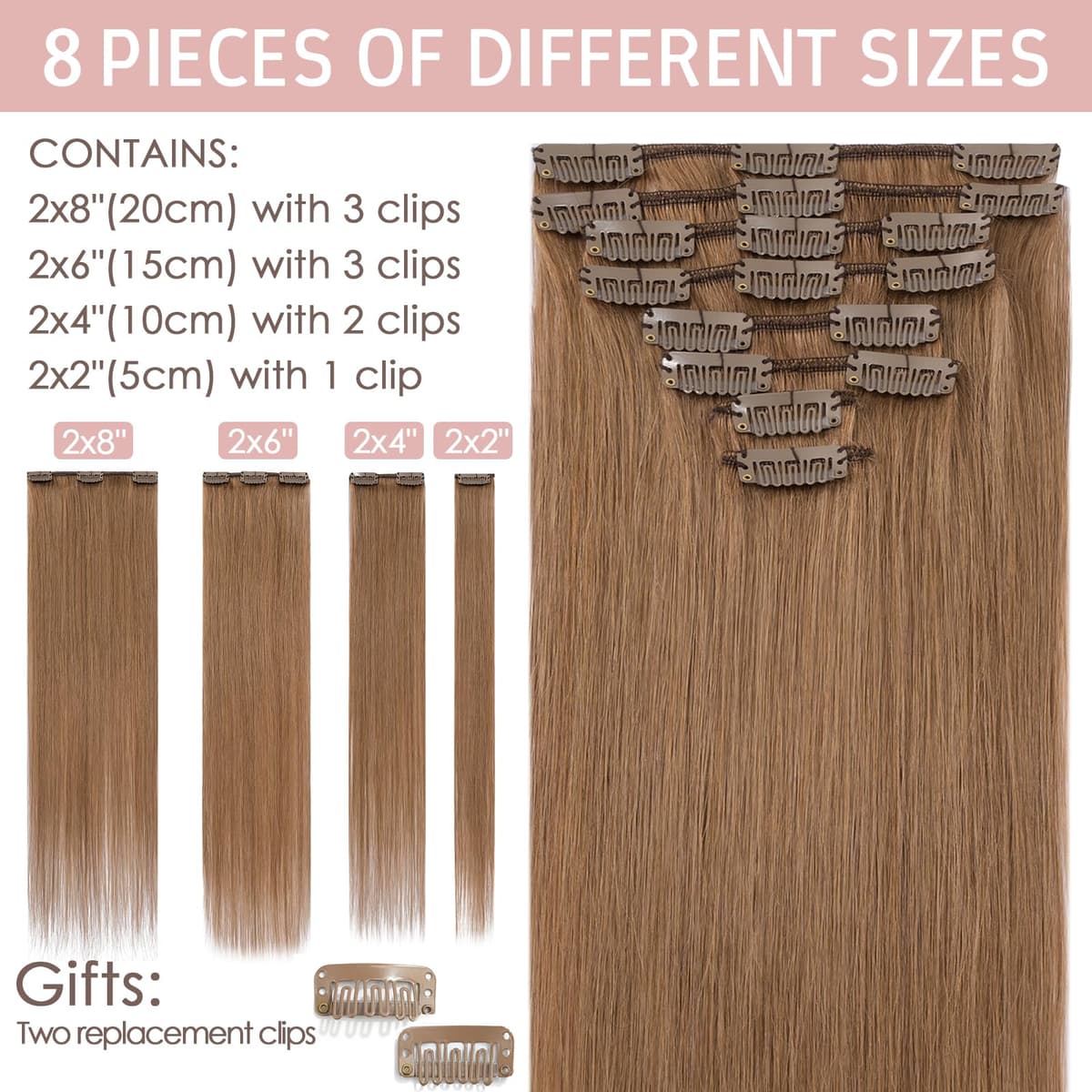 Silk-co 10inch Hair Extensions Clip in Hair Extension Human Hair #04 Medium Brown -Basic Thickness-Thin Weft- 8 Pieces Real Remy Straight Hair Extensions[50g] — view 166