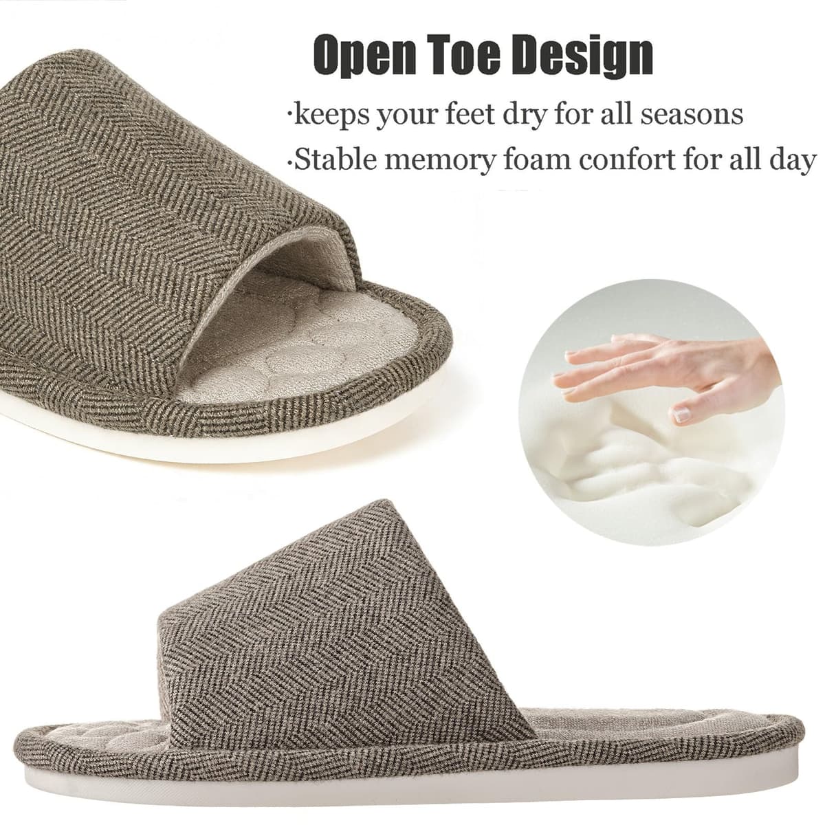 Zapatillas Casa Mujer Hombre Cómoda Espuma de Memoria Transpirable Algodón Pantuflas Punta Abierta Antideslizante Slippers Verano — view 4