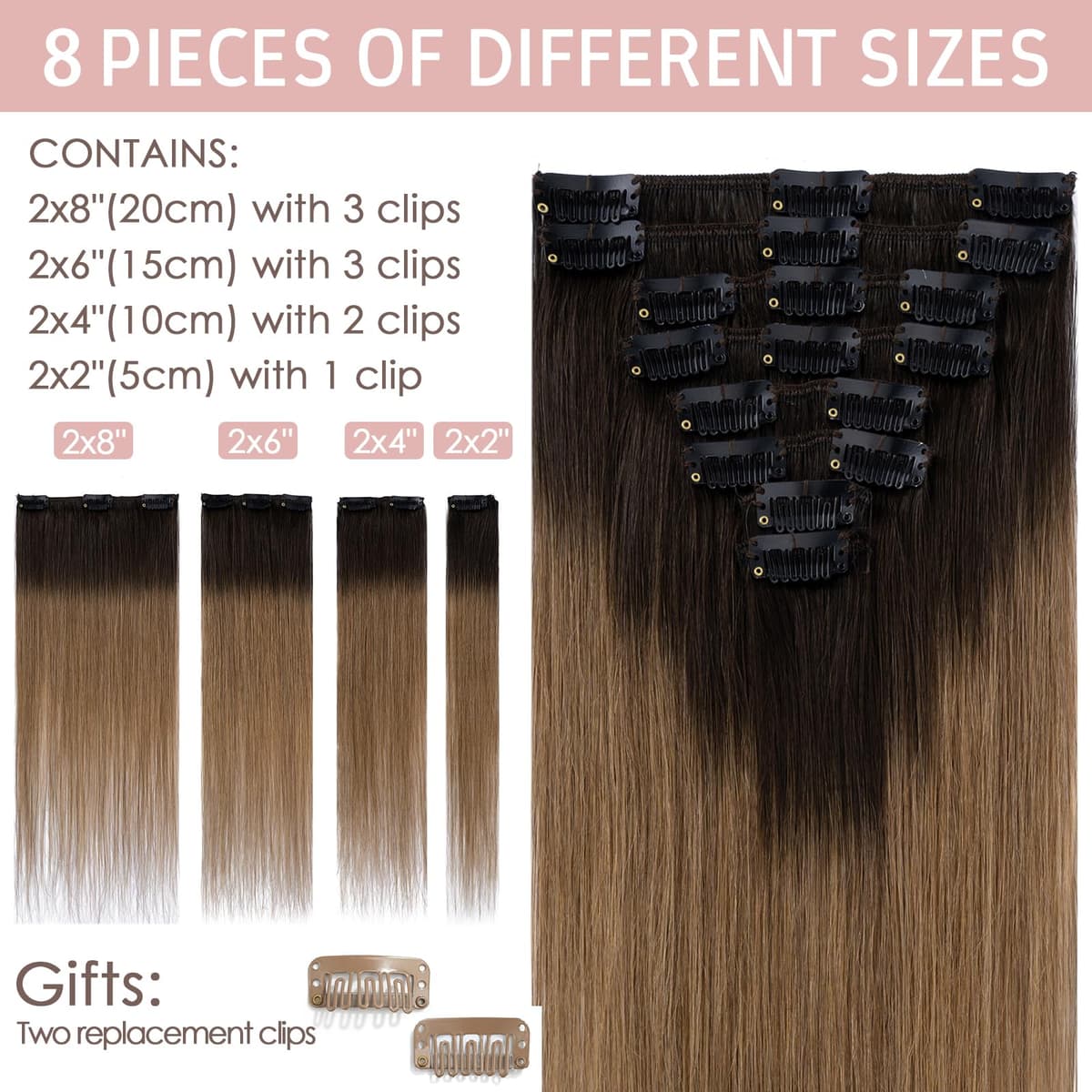 Silk-co 10inch Hair Extensions Clip in Hair Extension Human Hair #04 Medium Brown -Basic Thickness-Thin Weft- 8 Pieces Real Remy Straight Hair Extensions[50g] — view 46