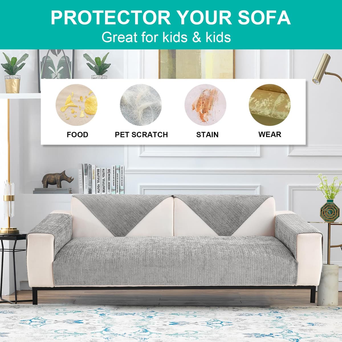 SHANNA Chenilla Suave Funda Sofa Chaise Long 1 2 3 4 Plazas Protector Cubre Sofa, Nuevas Antideslizantes Universales Fundas de Sofá con Textura Gruesa Sólida para Sala de Estar (Gris, 90 * 90cm) — view 4