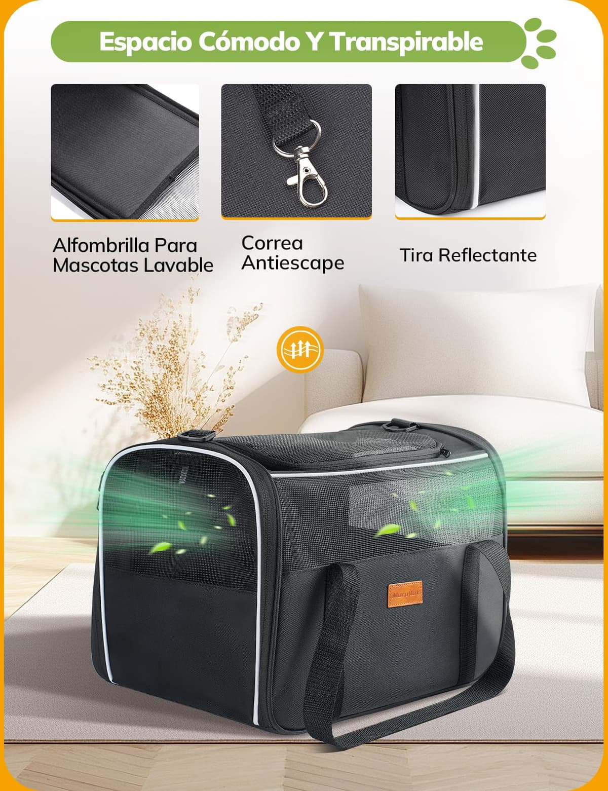 Morpilot Transportín Perro y Gato, Bolsa de Transporte Plegable y Transpirable con Correa de Hombro Ajustable, Ideal para Gatos y Mochila de Viaje para Perros Pequeños — view 2