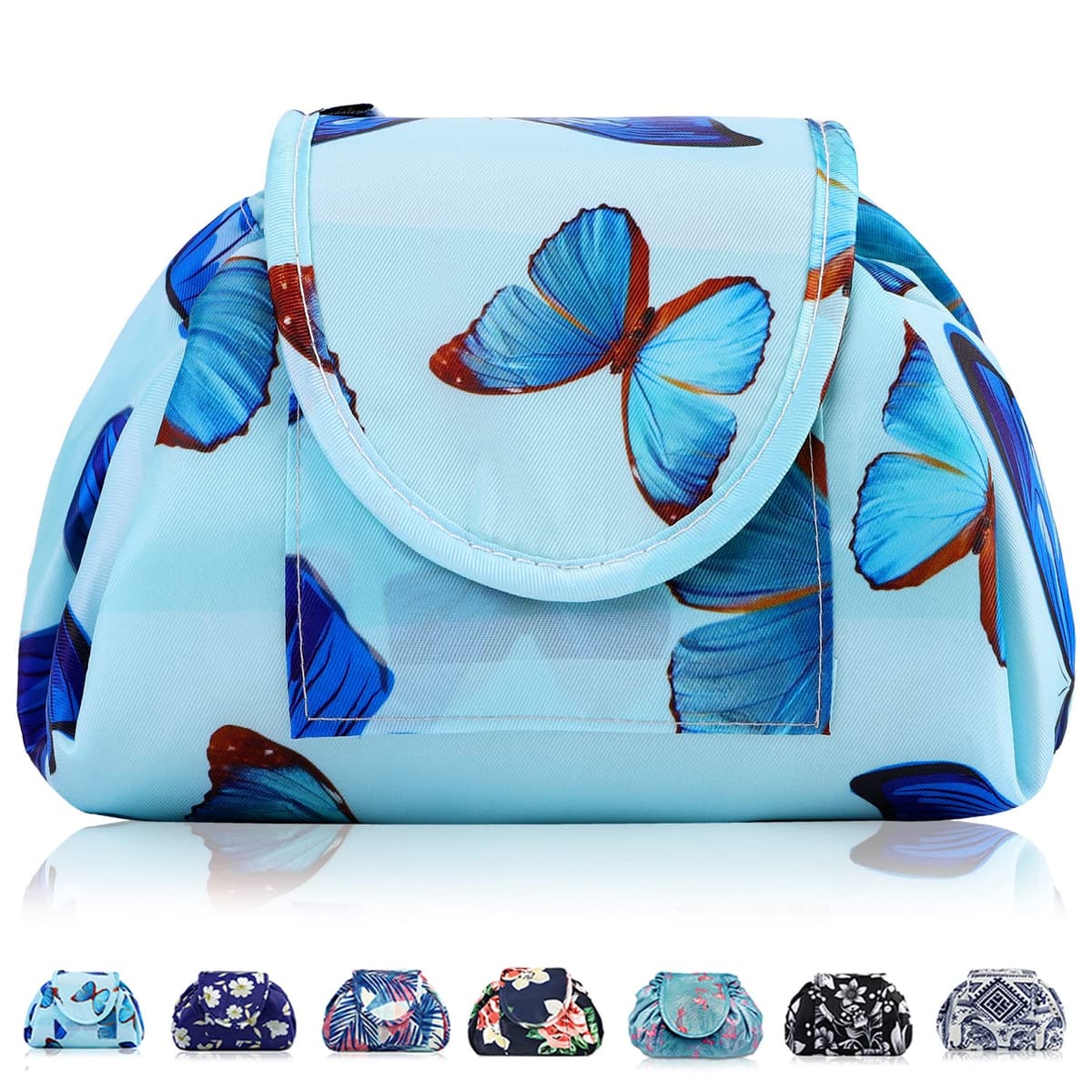 Lazy Drawstring Makeup Bags, Large Capacity Waterproof Travel Portable Cosmetic Bag Pouch Makeup Pouch Storage Organiser for Women Girl (Flamingo) — view 9