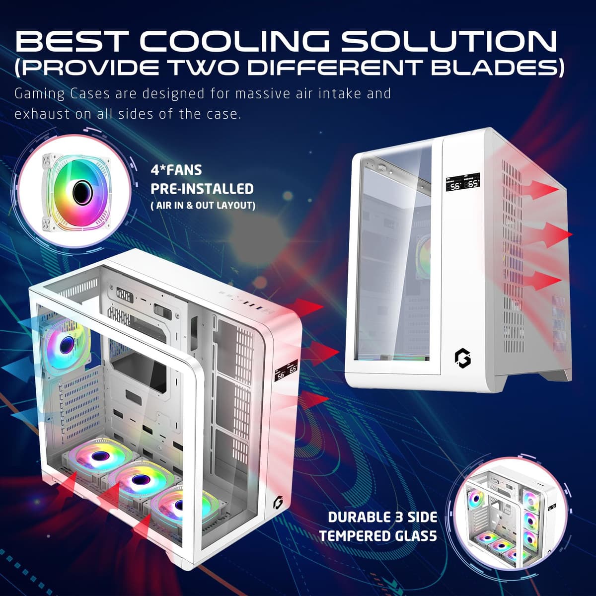 GAMEON GO-INFINITY-A Gaming PC Case ATX Mid Tower | 4 ARGB PWM Fans, Tempered Glass, 360mm Radiator, High Airflow, Wide Compatibility | White — view 5