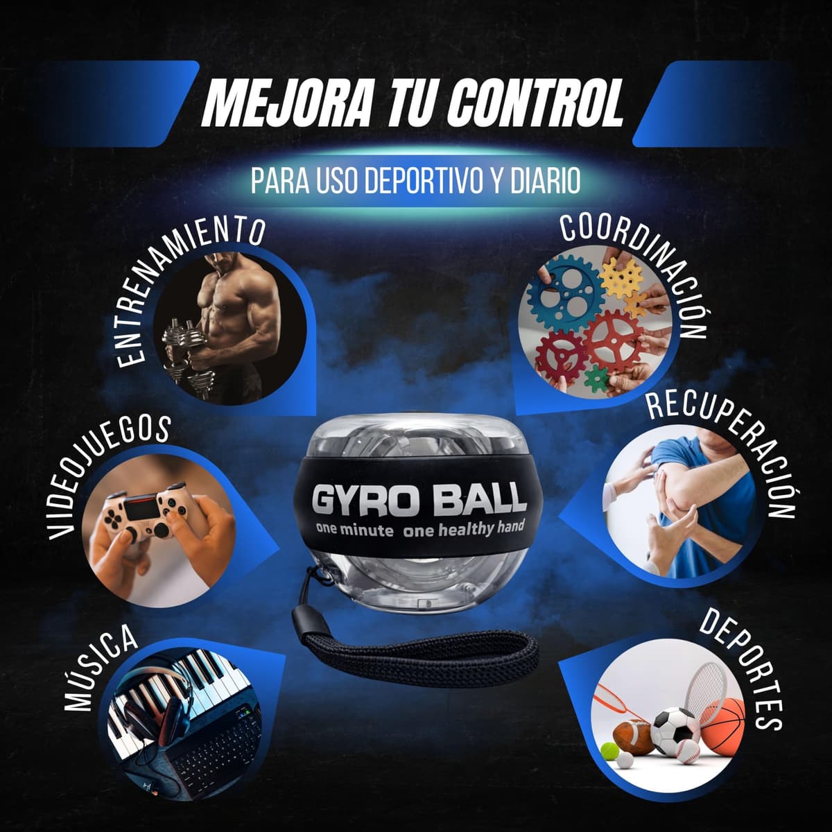 Giroscopio de Mano para Fortalecer Muñeca y Antebrazo PREMIUM PMR SHOP® | Gyro Ball con Inicio Automático y Correa | Ejercitador de Mano Compacto con Funda y Manual — view 5
