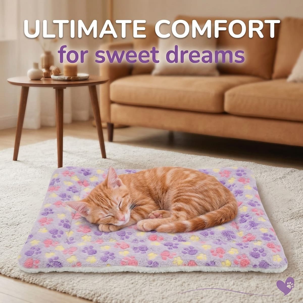 Manta Suave para Perros y Gatos con Estampado de Huellas Moradas, Alfombrilla Mullida y Lavable para Mascotas, Colchón Cómodo para Sofá, Cama y Transportín, Accesorio Versátil de Descanso — view 2