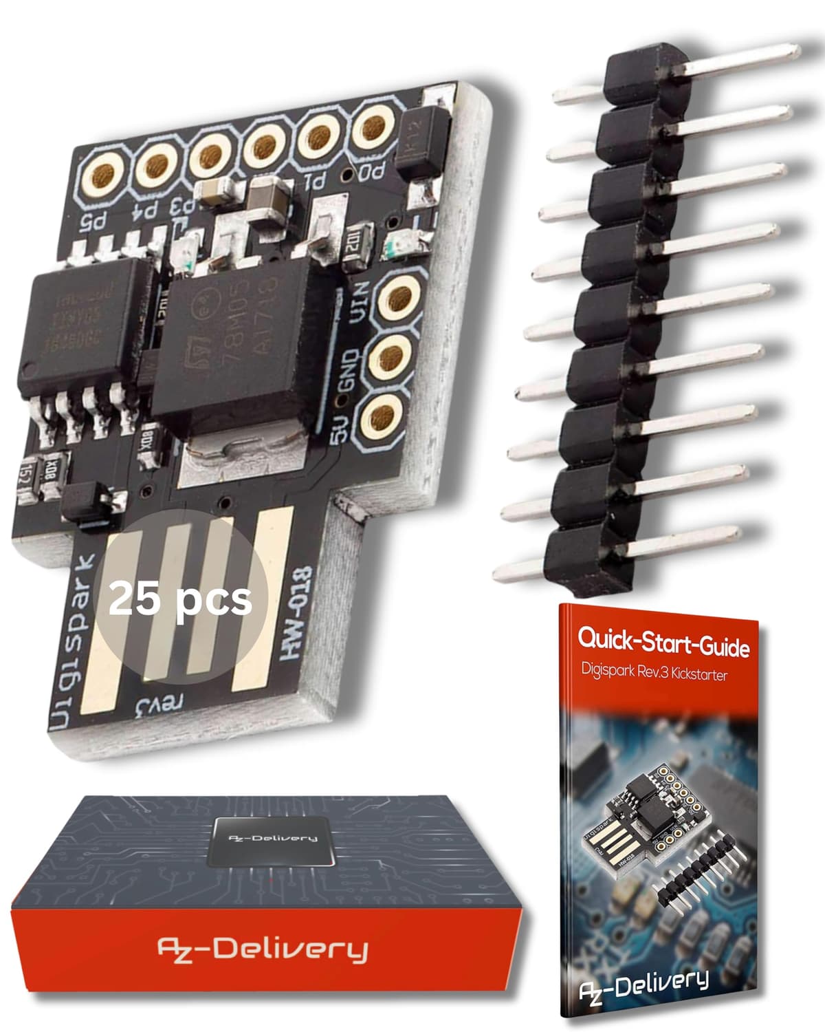 AZDelivery 25 x Placa de Desarrollo Digispark Rev.3 Kickstarter ATTiny85 con USB Compatible con Arduino con E-Book Incluido!