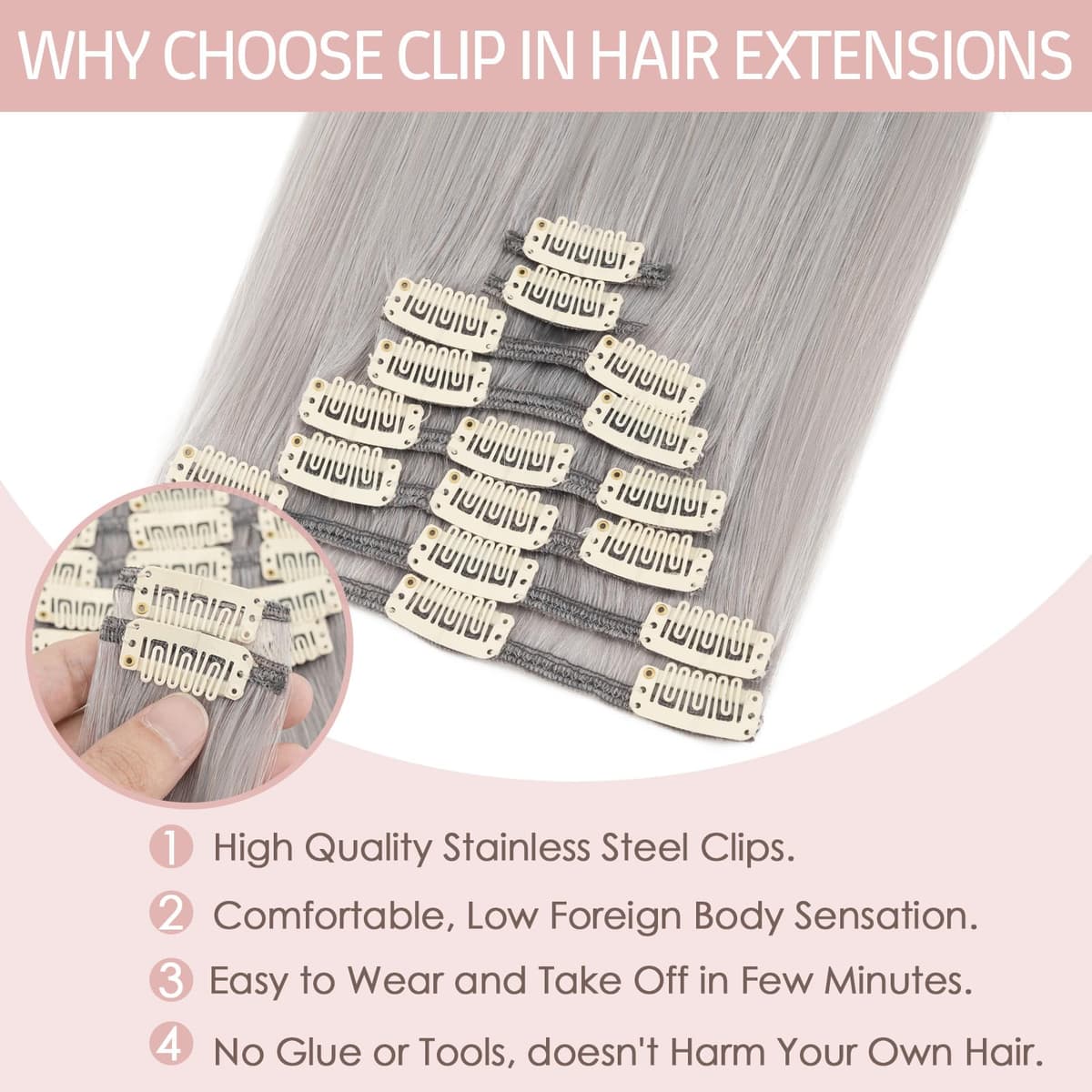Silk-co 10inch Hair Extensions Clip in Hair Extension Human Hair #04 Medium Brown -Basic Thickness-Thin Weft- 8 Pieces Real Remy Straight Hair Extensions[50g] — view 163