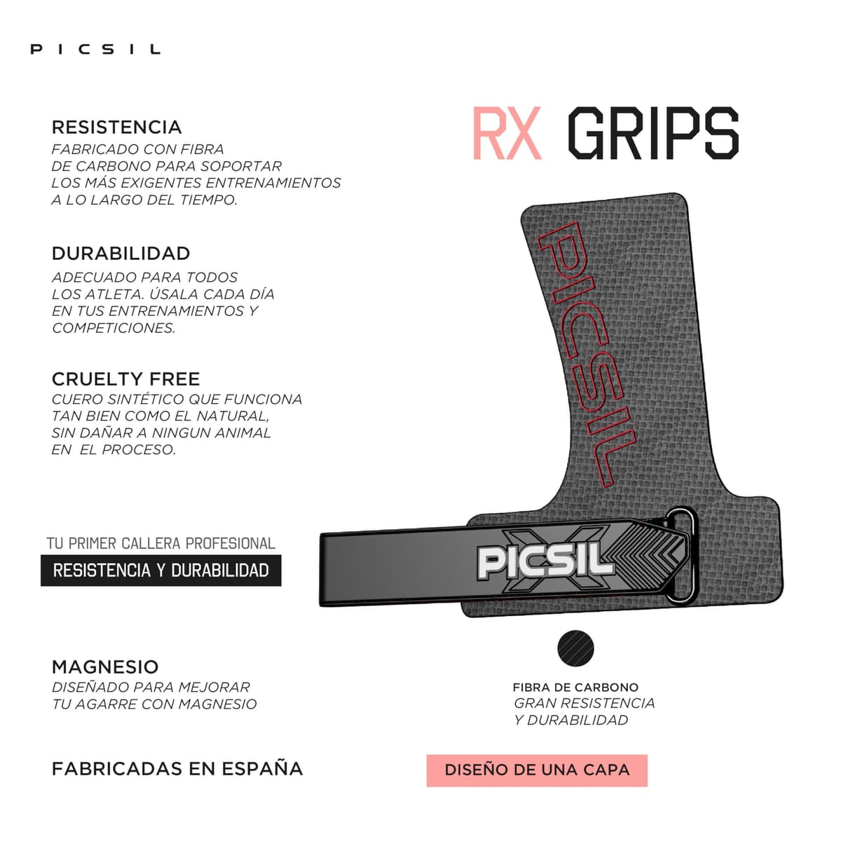 PICSIL - Calleras RX | Material de Fibra de Carbono | Uso con Magnesio | Agarre en Todas Superficies y Tipo de Barras | Diseñadas para Todos los Atletas — view 3