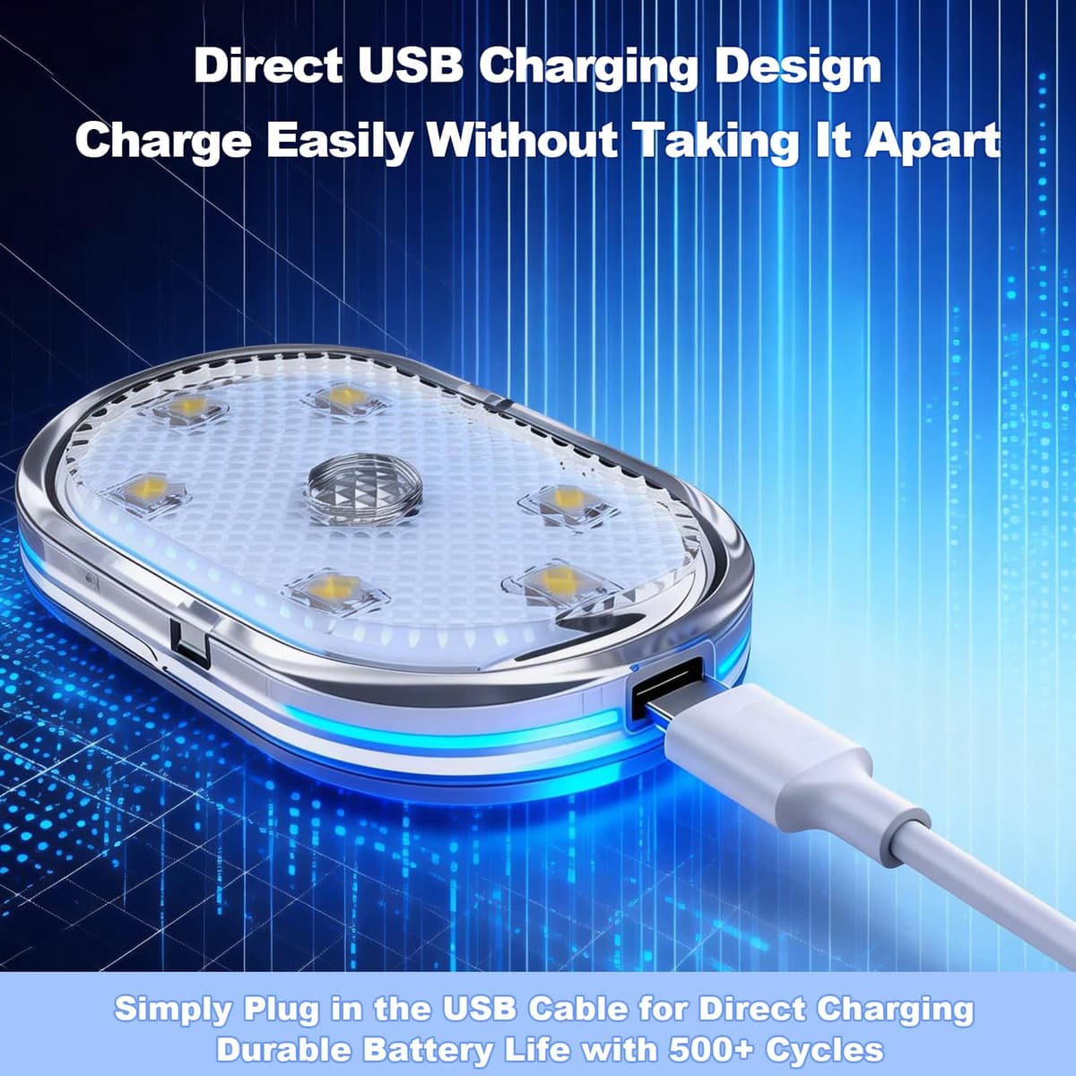2 Piezas Luces LED Táctil para Coche, Luz Interior con 7 Colores del USB Móvil Recargable RGB Ajustable de Luces LED Inalambrico Lluminación de Coche Multiusos para Iluminación de Maletero Interior — view 3