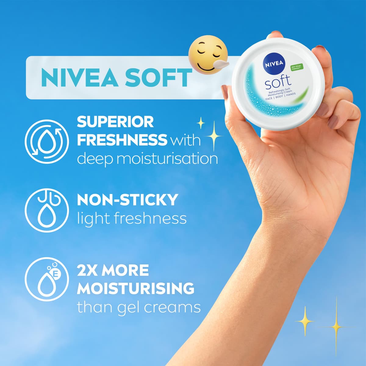 NIVEA Soft Moisturising Cream (500ml), 48H Face Moisturiser for Face, Body and Hands with Vitamin E and Jojoba Oil, Hand Lotion Moisturises Deeply, Vegan Formula Day Cream — view 2
