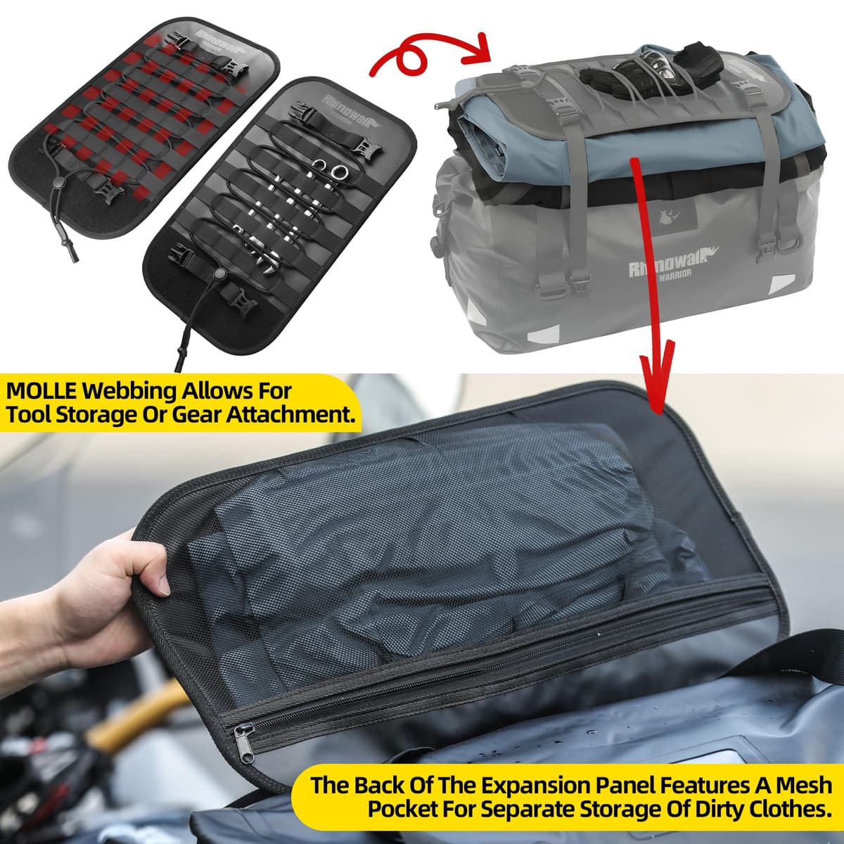 Bolsa trasera impermeable para motocicleta, 20 L, 40 L, 65 L, para asiento trasero enrollable (65 L) — view 4