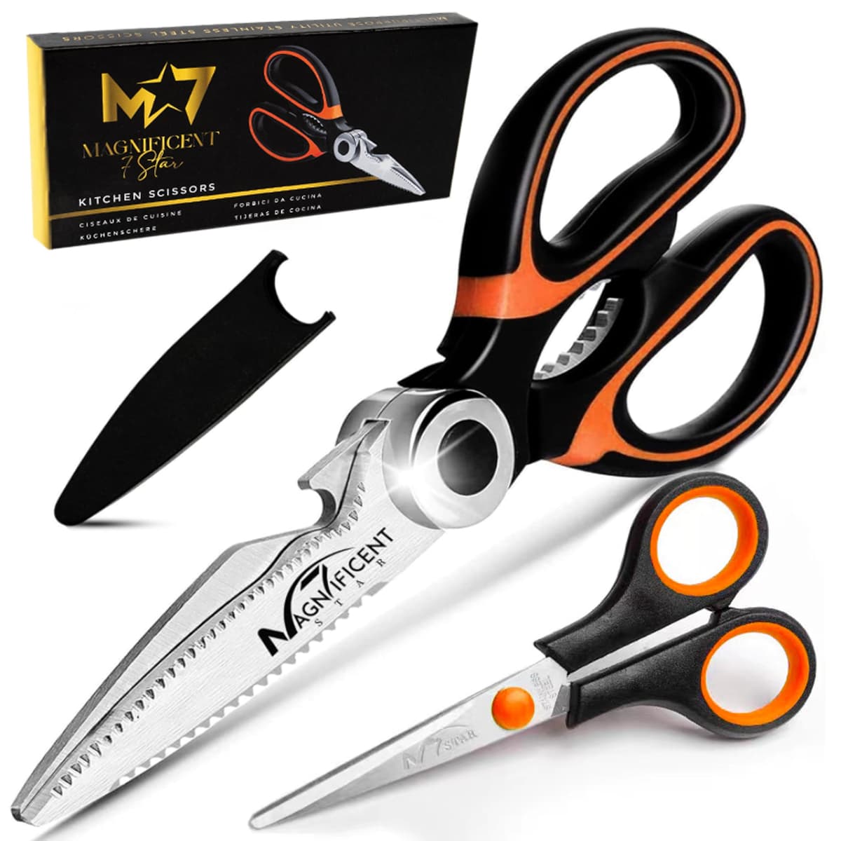 Magnificent Kitchen Scissor, Heavy Duty Scissors for Kitchen Use with Safety Cover & Soft Grip & Multi-Functional Utility Scissors, Shears for Meat Poultry Herbs Cutting, Bottle Jar Opener — view 9